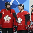 GANGNEUNG, SOUTH KOREA - FEBRUARY 18: Canada's Eric O'Dell #22, Mat Roninson #37 and Brandon Kozun #15 are all smiles prior to preliminary round action against Korea at the PyeongChang 2018 Olympic Winter Games. (Photo by Andre Ringuette/HHOF-IIHF Images)

